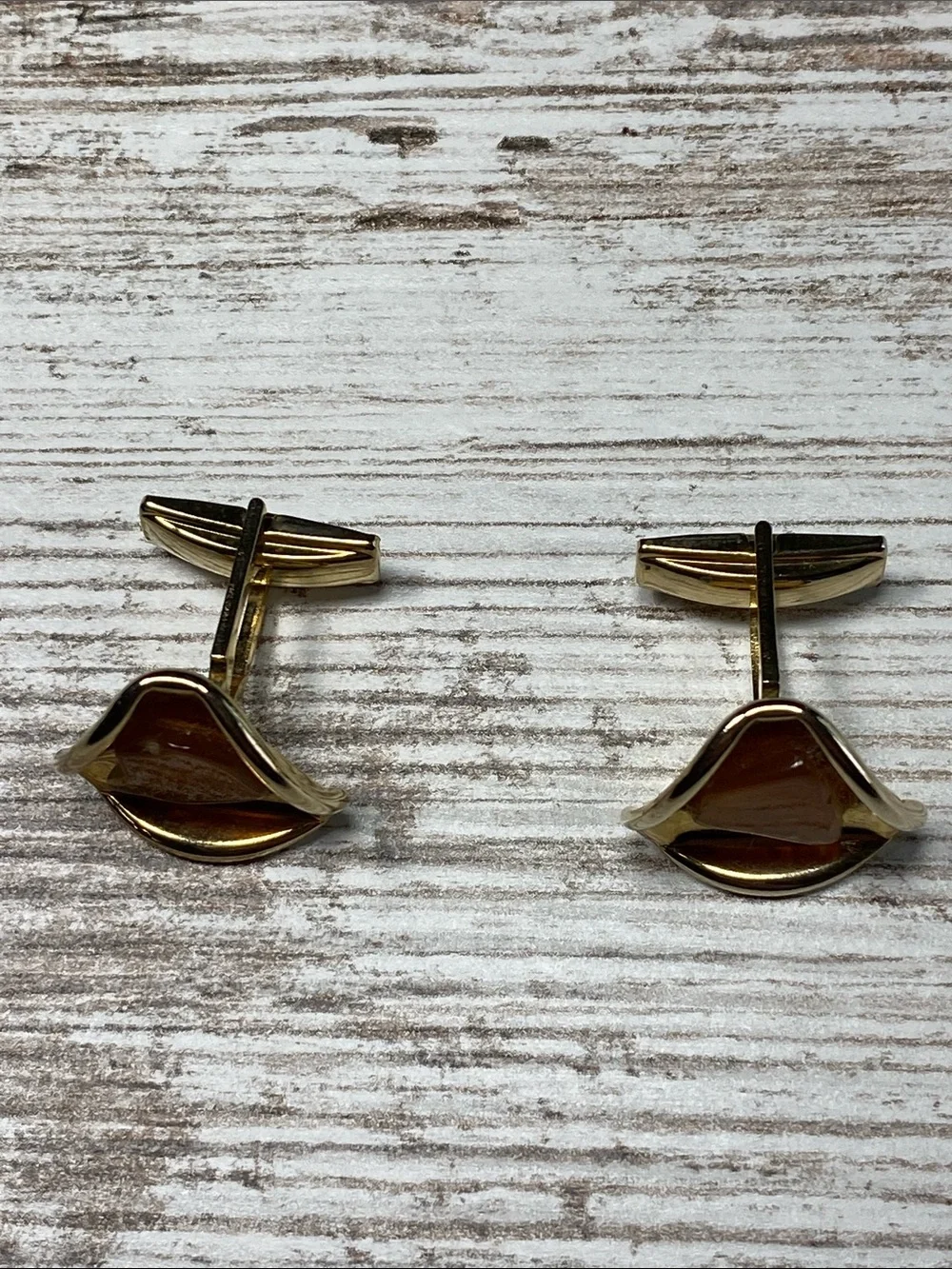 Vintage Gold Tone Amber Lucite Cufflinks Mid Century Modern Retro Mens Jewelry